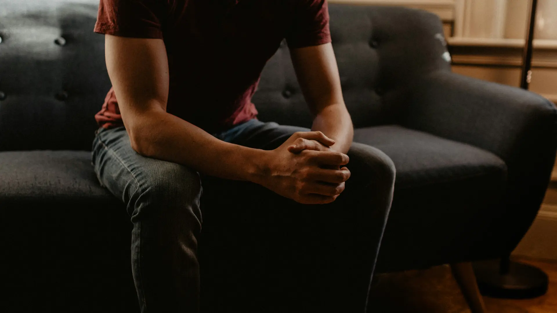 Someone on a couch, possibly getting therapy