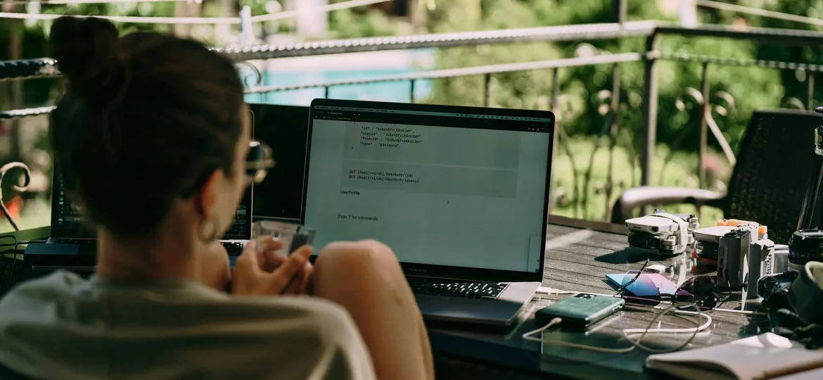 A woman working outdoors