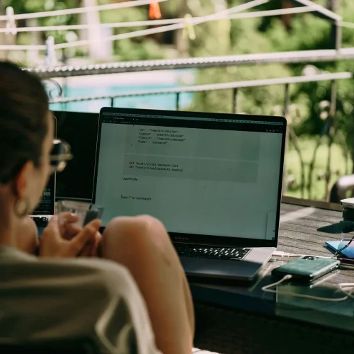 A woman working outdoors